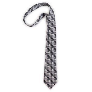 GEOFFREY BEENE grey silver black square pattern 100% silk neck tie